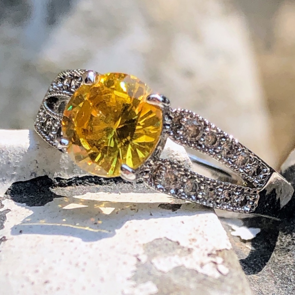Vintage Citrine cocktail Rhinestone Ring size 6